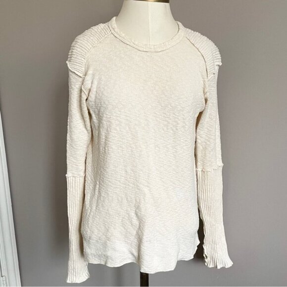 Pete Collection Ivory Slubbed Cotton Long Sleeve Knit Top - M 🇺🇸 - Picture 1 of 11